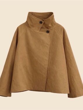 Women's Camel High-Neck Swing Trench Coat